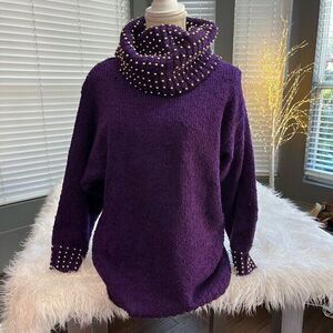 Women’s Paige Cozy Chic Purple Turtleneck with Unique Buttoned Cuffs Sweater